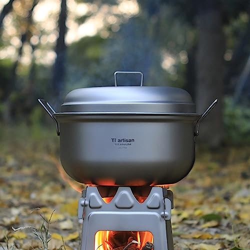 Juego de vaporera de titanio puro de 2,1 l, juego de ollas de vapor de titanio para exteriores, juego de ollas de sopa para camping, cacerola, kit de cocina para alimentos (2,1 L)