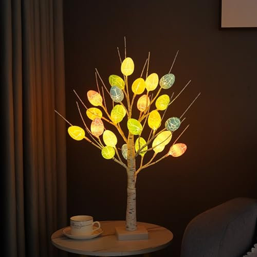 24 Stück LED Osterbaum-Ostereier-Baum-Lichter, Beleuchtung für Esstisch, Weihnachten Osterdekoration, künstlicher Baum batteriebetrieben für Schlafzimmer Wohnzimmer Kamin schön 23,6 Zoll/60 cm