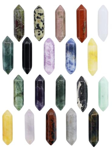 Juego de 20 piedras de cristal curativo, hexagonales para meditación Reiki, piedras preciosas de chakra, piedras preciosas naturales, varita mágica, juego de piedras