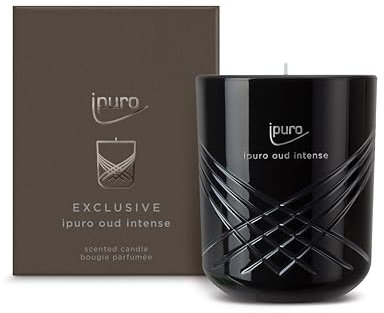 ipuro Exclusive Elegante Duftkerze - Oud Intense mit erhöhtem Duftölanteil | Hochwertige Duftkerze im Glas | Kerze mit orientalischem Duft Safran, Weihrauch & Sandelholz | Raumduftkerze braun 270g