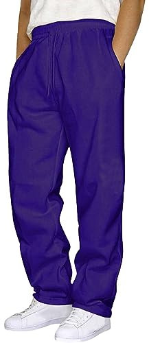 Generisch Baggy Jogginghose Herren Weite Bein Fitness Sweatpants Lang Sporthose Baumwolle Loose Fit Casual Klassische Trainingshose Bequeme Elastischer Bund Freizeithose mit Taschen-Lila-XL
