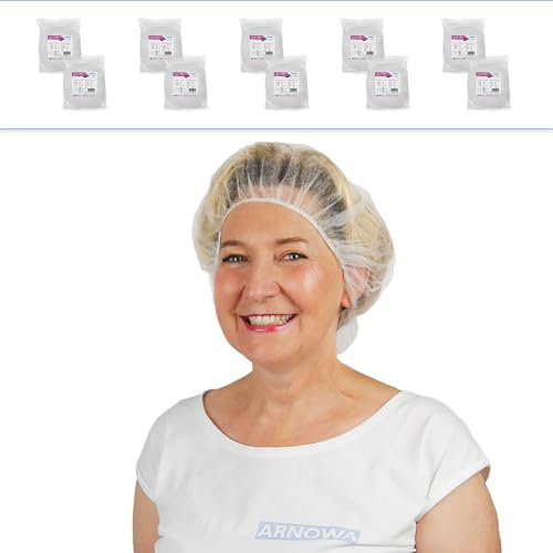 1000x ARNOMED Cuffia chirurgica bianca, cuffia capelli 52cm di circonferenza, tessuto non tessuto, rete per capelli per cucina e dentista, accessorio meacdico, cuffie monouso unisex, cuffia capellia
