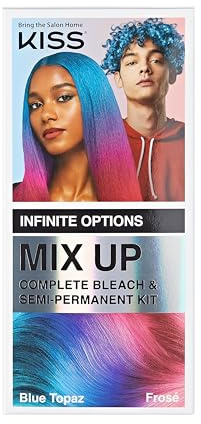 KISS Mix Up Complete Bleach & Semi-Permanent Hair Color Kit, Intelligent Color Technology, 2 Colors, Custom Combinations, Long- Lasting, Lasts Up To 50 Washes - Frose & Blue Topaz
