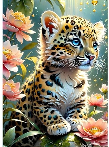 DPHERO Tigerjunges Diamant Painting Bilder für Erwachsene Anfänger,5D Blumen Diamond Painting Set,DIY Runde Steine Baby Tiger Diamant Kunst Kits, Diamant Painting für Zuhause Dekor 30x40 cm