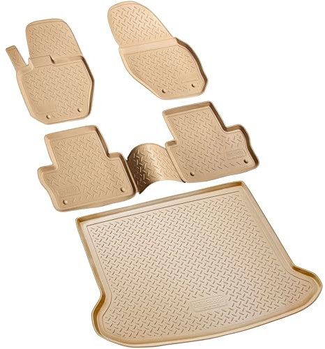 RECAMBO Juego de Alfombrillas de Goma y Bandeja de Maletero para Volvo XC60 I, Tipo 156, año de fabricación 2008 2017, 100% a Medida, Alfombrillas y Maletero de TPE Antideslizante