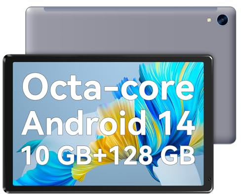 Hakaug Tablet 10.1 Inch Android 14 Octa-core with 10 GB+128GB Tablets, 5MP+8MP Camera, Widevine L1, 5000mAh Battery, Bluetooth 5.0 Tablet PC, 3.5mm Headphone Jack (Gray)