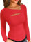 TrendiMax Womens Long Sleeve Tops Sexy Cutout Neck Ribbed Knit Shirt Slim Fit Fleeced Blouse T Shirts Red