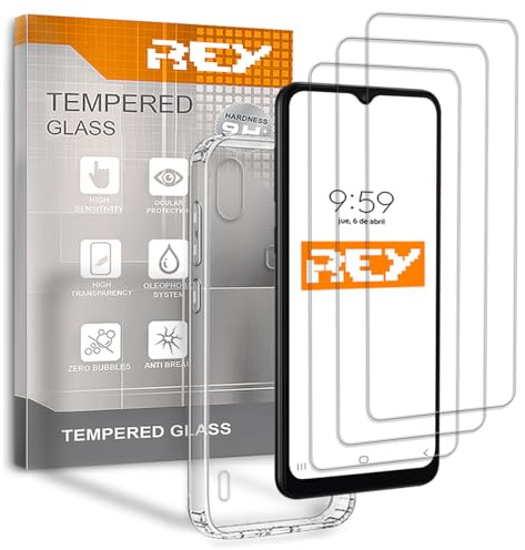 REY 3X Protector de Pantalla y Funda para MOTOROLA MOTO E7 POWER, Cristal Vidrio Templado y Silicona TPU de Alta Resistencia