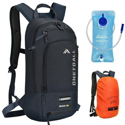 LOCAL LION Hydration Backpack, Waterproof Rucksack with Raincover and Helmet Cover, Lightweight MTB Cycling Bag, Small Hiking Backpack for Biking, Running, Trekking and Skiing