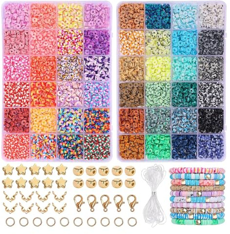 Qikuver Clay Beads - 2 Boxes Bracelet Kit, 6440 Beads, 48 Colors DIY Jewelry Making Friendship Bracelets Gift for Girls & Adults