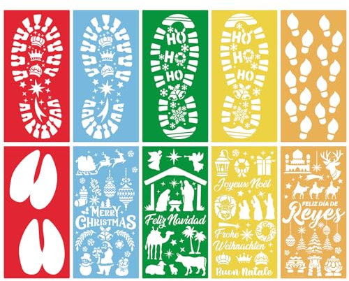 DPKOW Huellas Navidad Plantillas Dibujo, Plantillas Huellas Reyes Magos Papá Noel Belén Navidad Elfo Camello Plantillas para Pintar Álbumes de Recortes en Madera/Lienzo/Pared/Cara/Papel/Hogar/Suelo