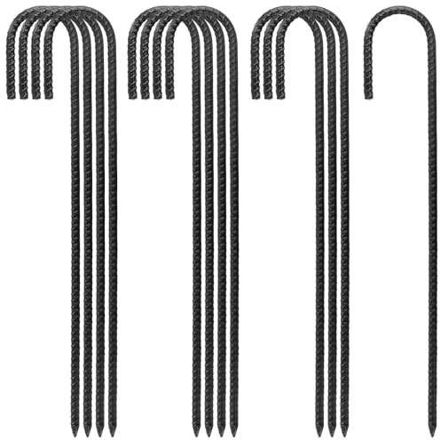 CHEUKYIU 12 Stück 40 cm Bodenanker, Heringe Erdnägel Stabil, J-Haken Anchor Erdanker Bodenanker, Garten Erdanker mit Meißelspitzenende für Trampoline Camping Garten, schwarz