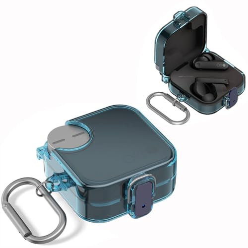 Protective Cover Case for CMF Buds Pro 2, Clear TPU Earphone Sleeve with Carabiner Candy Color Soft Earbuds Headphones Case All-Round Protection for CMF by Nothing Buds Pro 2 (Blue)