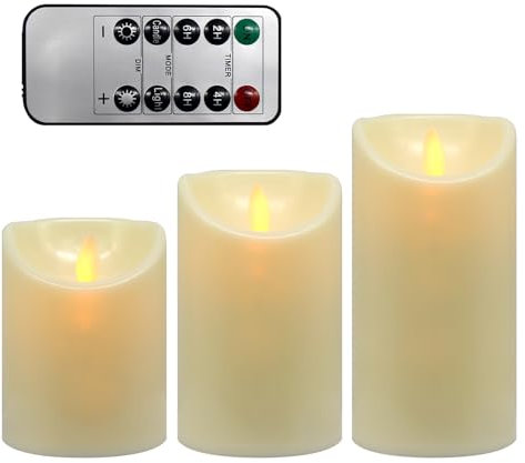 Horuili® 3 Velas LED, Velas LED sin Llama, con Mando a Distancia y función de Temporizador, Brillo Ajustable, para Bodas, Navidad, Año Nuevo, decoración del hogar