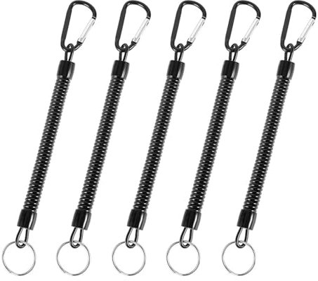 5 pièces chaîne à clés,Chaîne à clés rétractable à ressort spiralé avec mousqueton d'alpinisme.Ligne de pêche élastique avec mousqueton, Convient aux hommes, femmes et campeurs