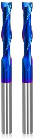 2 Stück Upcut-Spiralfräser, 1/4 Zoll Schaft, 1/4 Zoll Schnittdurchmesser, extra lang, 3 Zoll Vollhartmetall mit blauer Nanobeschichtung, CNC-Fräser, Schaftfräser für Holzschnitt, Schnitzerei