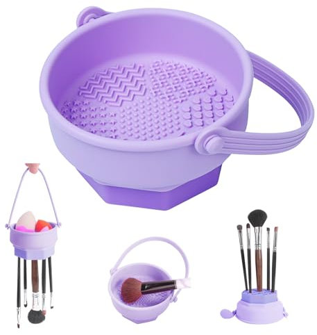 Pulizia Pennelli Make Up, 3 in 1 Tappetino per Pulitore Pennelli Trucco in Silicone, Detergente per Pennelli da Trucco per Pulire, Asciugatura e Stoccaggio Pennello e Spugna Cosmetica