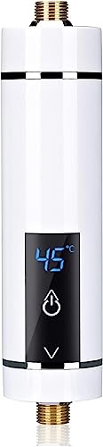 Mini Durchlauferhitzer Elektrische Durchlauferhitzer, Mini Instant Warmwasserbereiter Durchlauferhitzer Tankless für Badezimmer Küche, EU Stecker 220V (Weiß 5500W)