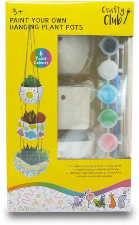 Crafty Club Paint Your Own Hanging Plant Pots - 3x Hanging Plant Pots With Paint Brush & Paints