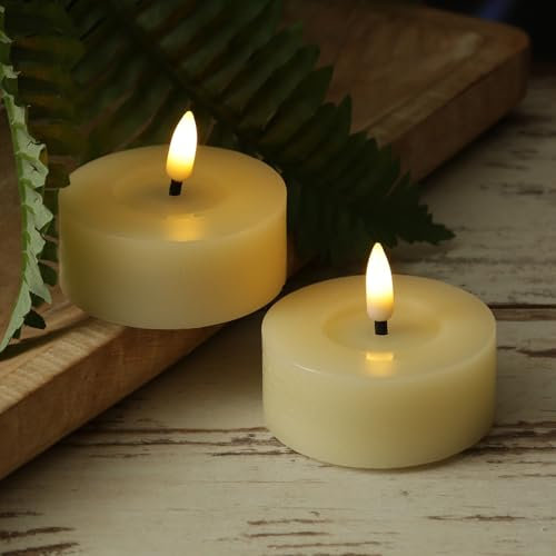 MARELIDA LED Maxi Teelichter in Rustik Optik Echtwachsteelichter Teelichter-Set Jumbo mit leicht flackernder Flamme und Timer für Innen in creme (2 Teelichter groß)