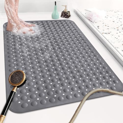 Mofonky Grand tapis de douche antidérapant 60 x 90 cm : tapis de douche en TPE souple avec trous de drainage et ventouses – Tapis de douche antidérapant lavable en machine antibactérien résistant à la