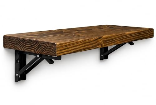 MKGT Rustic Folding Wall Mounted Breakfast Bar Table – Space Saving Fold Down Shelf Desk with Heavy Duty Brackets for Kitchen & Small Spaces (Tudor Oak, 140cm)