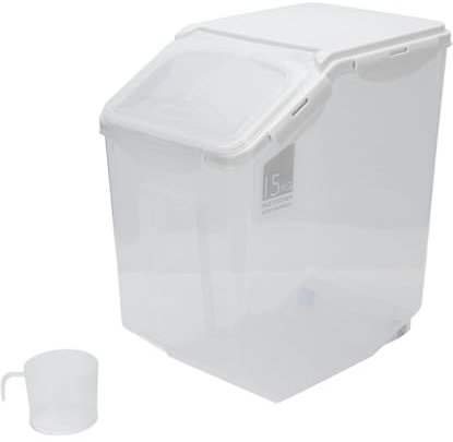 Rice Container, 15kg Airtight Flour Storage Containers Multipurpose Transparent Sealed Grain Storage with Cup Dry Food Dispenser for Kitchen, Pantry Organizers