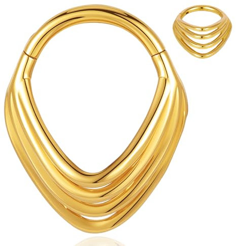 DOEARKO Septum Clicker Ring Hinged Segmentring 16G 8MM Nasenring Hoop Helix Daith Tragus Rook Conch Cartilage Piercing Jewellery (Gold-2)