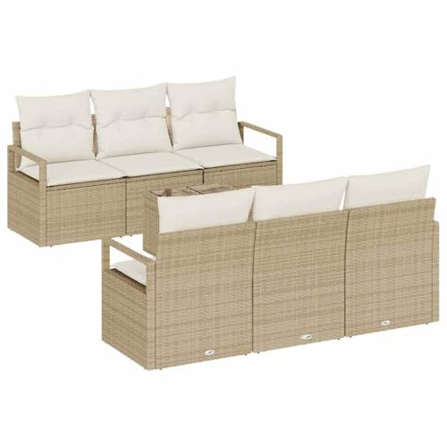 vidaXL Garten-Sofa-Set mit Kissen mit Speicher 7 pcs Beige und Creme, Garten-Sofa, modernes Rattan-Design für draußen, vielseitige Terrassenmöbel, Couch-Set mit Stauraum
