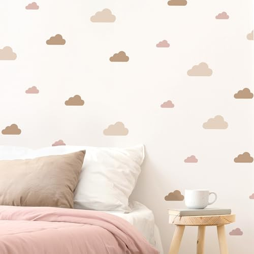 Klebekerlchen® | Wandtattoo Kinderzimmer Mädchen & Junge, Wandsticker selbstklebend, wiederverwendbare & rückstandsfreie Kinderzimmer Deko – Boho Wandtattoo Wolken Sticker (Set mit 25 Motiven)