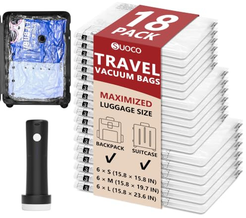 Travel Vacuum Bags for Clothing with Rechargeable Electric Pump, Compression Packing Cubes Organizer Storage for Luggage Suitcase, Space Saver Seal Bags for Vacation Cruise, 18 Combo