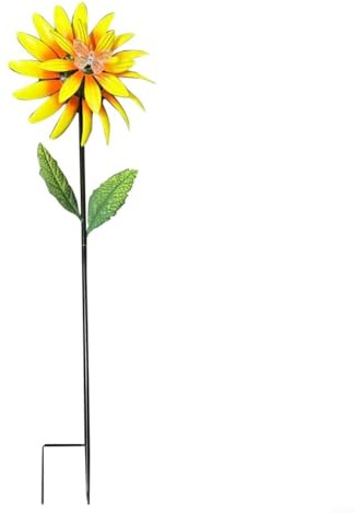 HomeVortex Metal Sunflower Wind Spinner With Solar Lights Garden Decoration Yard Art Weather Resistant Outdoor Lawn Ornament Stake Windmill Patio Decor Light Up Spin Flower Yard Stake(Yellow)
