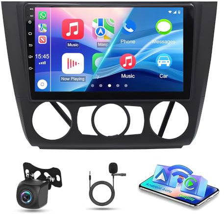 4G+64G Android 14 Car Stereo for BMW 1 Series E88 E82 E81 E87 2004-2011 with Wireless Carplay Android Auto 9 Inch Double Din Car Radio with GPS Bluetooth WIFI FM/RDS SWC Backup Camera Mic