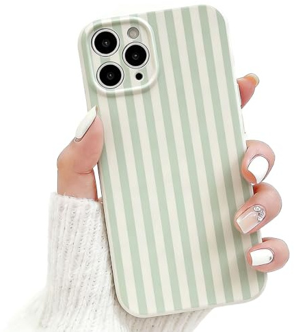 NITITOP for iPhone 11 Pro Max Case Cute Striped Design, Green | for Women Girls, Aesthetic Vertical Stripe Line Pattern, Soft TPU Shockproof Cover, Full Camera Protection
