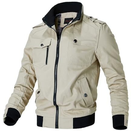 BERCIELY Men'S Transitional Jacket Zipper Placket With Pockets Long-Sleeve Jackets Classic Fashion Casual Outdoorjacket I-Khaki M