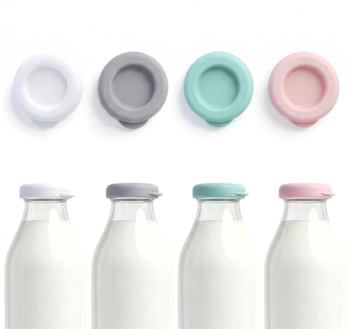 4 piezas de tapa de botella de leche de silicona con cierre, tapa de silicona para tapa de botella de leche de vidrio, tapa de silicona para botella de leche de vidrio, tapa de botella reutilizable de