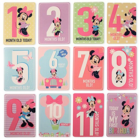 Disney Baby Girls Justice League Monthly Milestone Cards, Photo Prop Stickers Layette Set, Minnie Mouse, One Size