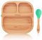 bambuskind Kinderteller mit Saugnapf grün I Inkl. Rezepte-Ebook I rutschfester Babyteller aus Bambus mit Löffel I Kindergeschirr-Set zum Essen lernen I ohne schädliche Kunststoffe