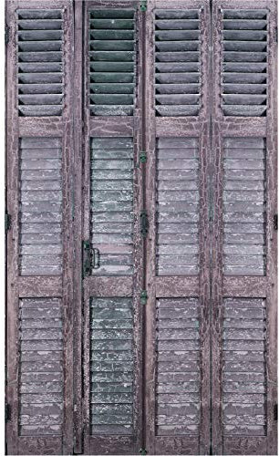 Papier peint intissé vintage, 250 cm X 150 cm, style ancien, persienne en bois marron foncé.