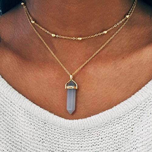 TseenYi Sechseckige Mondstein Anhänger Halskette geschichtet Gold Satellit Halsketten Halsreif Vintage Halskette Halskette Schmuck für Frauen und Mädchen (Opaline)