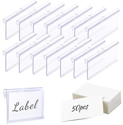 Meetory 50 PCS Clear Plastic Label Holders for Wire Shelf Retail Price Label, 8cm x 4cm Basket Labels Clip On Labels for Storage Bins, Merchandise Sign Display Holder for Supermarket Shop