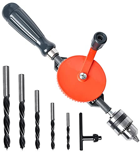 Trapano manuale Akamino Potente e veloce Trapano manuale manuale con manico antiscivolo e S/S cast 5 pezzi Mandrini a mascella per legno, plastica, acrilico