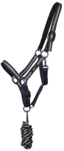 QHP Halfter-Set mit Tasche gestreiftes Muster Halfter mit Führstrick (Pony, Stardust)