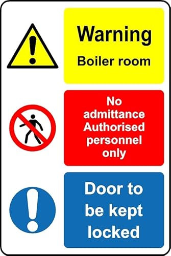 Warning Boiler Room Door to be Kept Locked Safety Sign - Self Adhesive Sticker (200mm x 150mm)