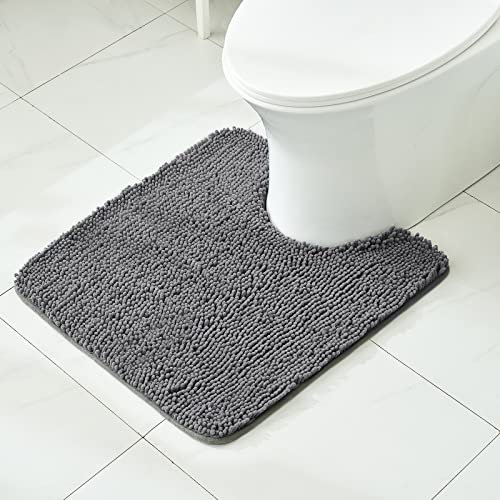 MIULEE Absorbent WC Toilet Rug U Shape Bath Mat Non Slip Mat Washable Rugs Super Soft Cozy and Shaggy Microfiber Rug Carpet for Bathroom Grey 1 Piece 50 x 60 cm 20x24 Inch