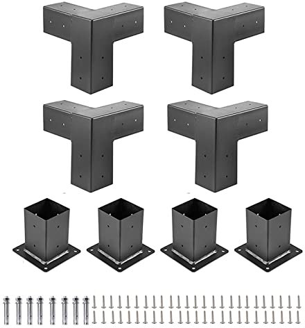 Generic Extension Pergola Bracket 4x4, 3-Way 90 Corner, Carbon Structural Steel, Black, 4 pcs