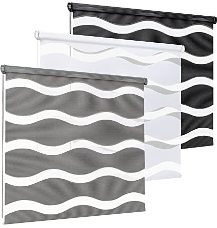 Rikmani Doppelrollo Fensterrollo Welle Klemmfixierung Duo-Rollo Zebrarollo Seitenzugrollo ohne Bohren, Sichtschutz Rollo für Fenster und Türen lichtdurchlässig und verdunkelnd 65x215 cm, Weiss