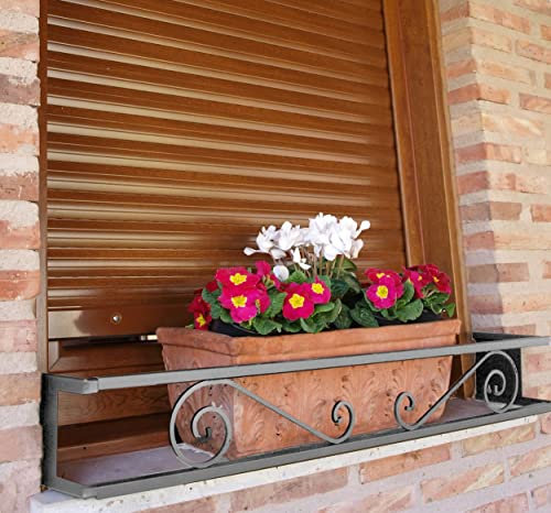 CM Garden - Balconcillo para Macetas Extensible 60-100 cm, Balconcillo para Plantas, Portamacetas Ventana, Protector de macetas, Modelo Volutas, Gris