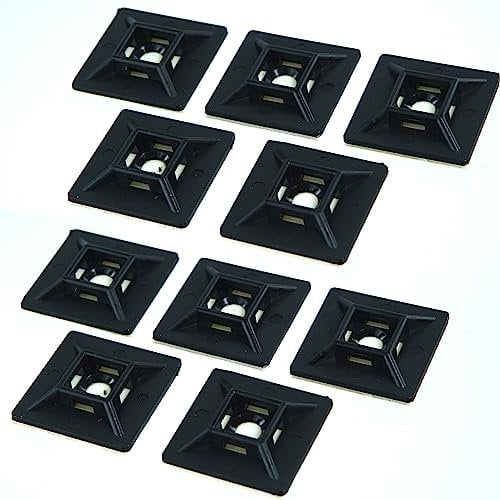 100 pcs 28mm x 28mm Black Cable Tie Bases - Self Adhesive Black Nylon Fixing Mounts for Secure Cable Management - Premium Sticky Base Pads for Home, Office & DIY - Just Cable Ties