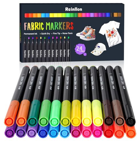 Fabric Pens,24 Fabric Pens Permanent for Clothes,White Fabric Paint,Fabric Paint,Fabric Markers Craft Paint Pens Art Markers For T Shirt,Fabric Bag,Shoes,Pillowcases,Adults Kids Gift
